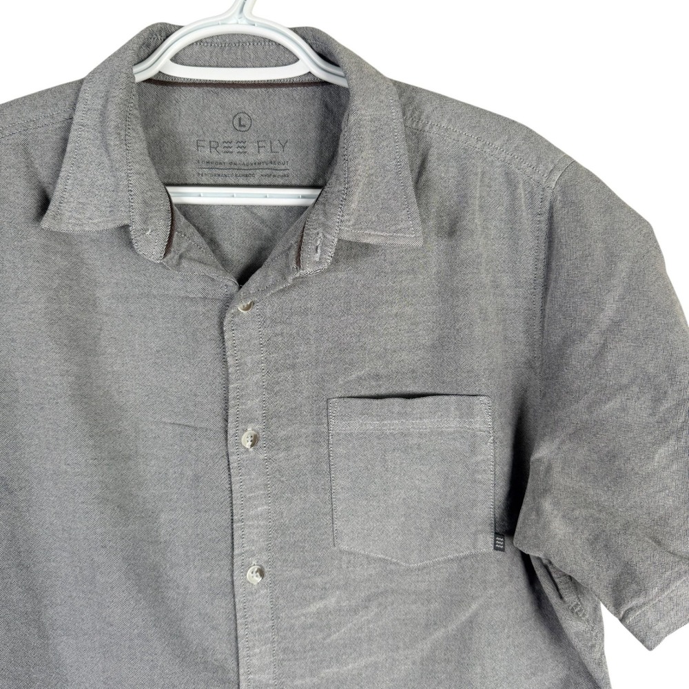 Free Fly Bamboo Button Up Shirt Mens L Grey Short Sleeve Performance